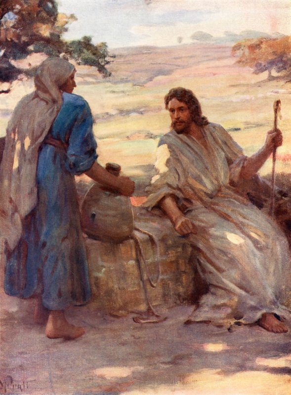A mulher junto ao poço de Samaria, João iv, 6, 7 (litografia a cores) de William Pratt