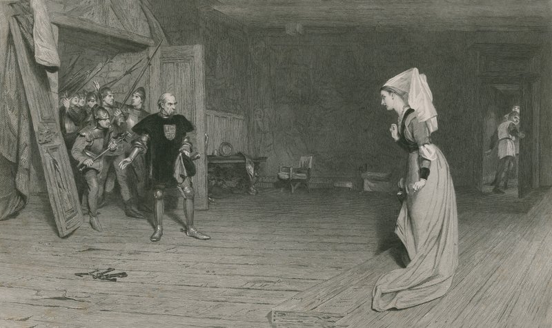 Talbot e a condessa de Auvergne, rei Henrique VI, primeira parte de William Quiller Orchardson