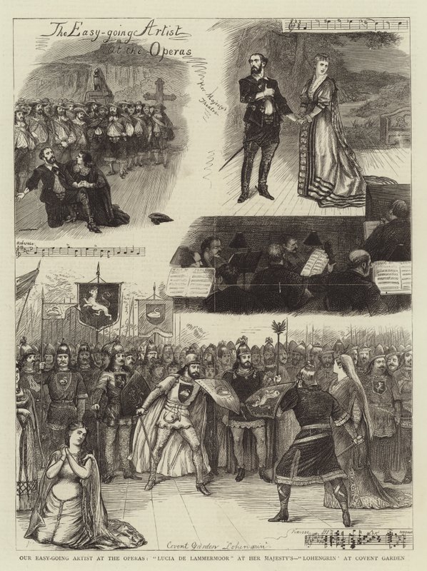 Nossa artista descontraída nas óperas, Lucia de Lammermoor em Sua Majestade, Lohengrin em Covent Garden de William Ralston