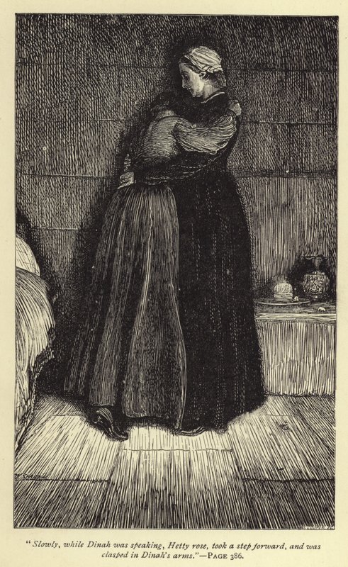 Lentamente, enquanto Dinah falava, Hetty se levantou, deu um passo à frente e foi agarrada nos braços de Dinah. de William Small