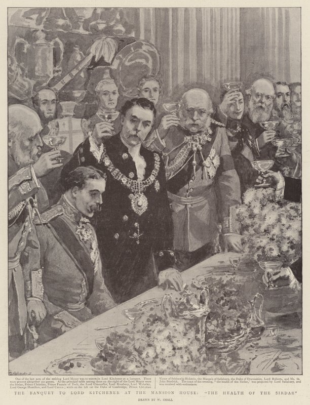 O banquete para o senhor Kitchener na mansão, a saúde do Sirdar de William Small