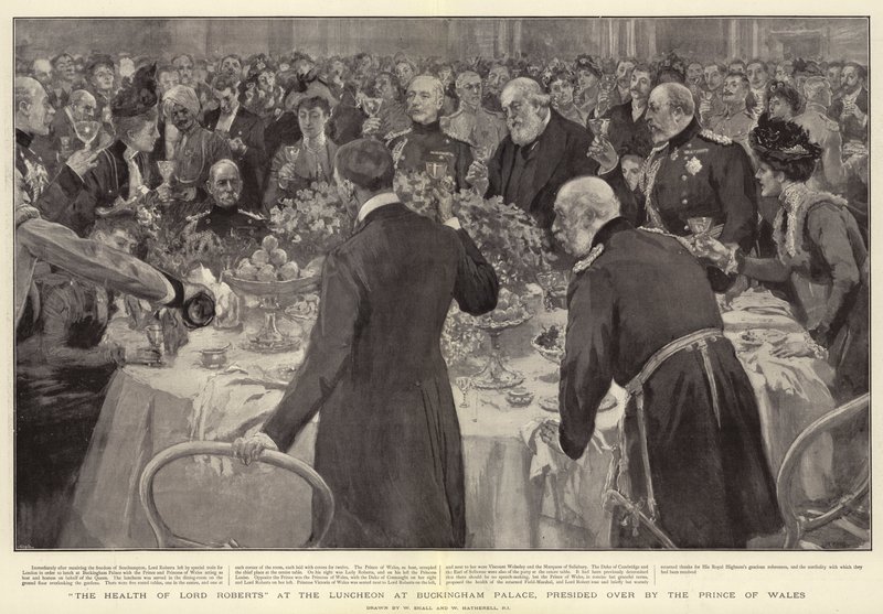 A saúde de Lord Roberts no almoço no Palácio de Buckingham, presidido pelo Príncipe de Gales de William Small