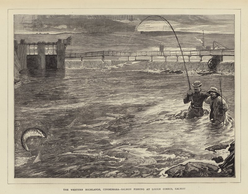 As terras altas ocidentais, Connemara, pesca de salmão em Lough Corrib, Galway de William Small