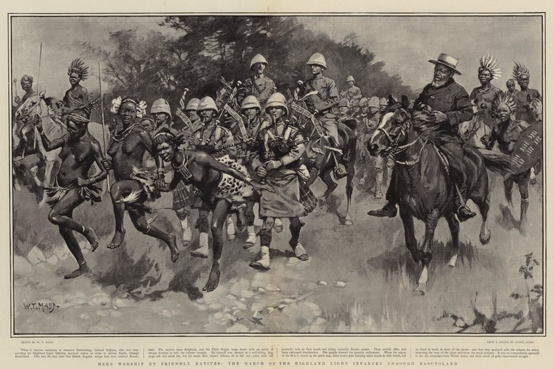 Adoração de Heróis por Nativos Amigáveis, a Marcha da Infantaria Leve das Terras Altas através de Basutoland de William T. Maud