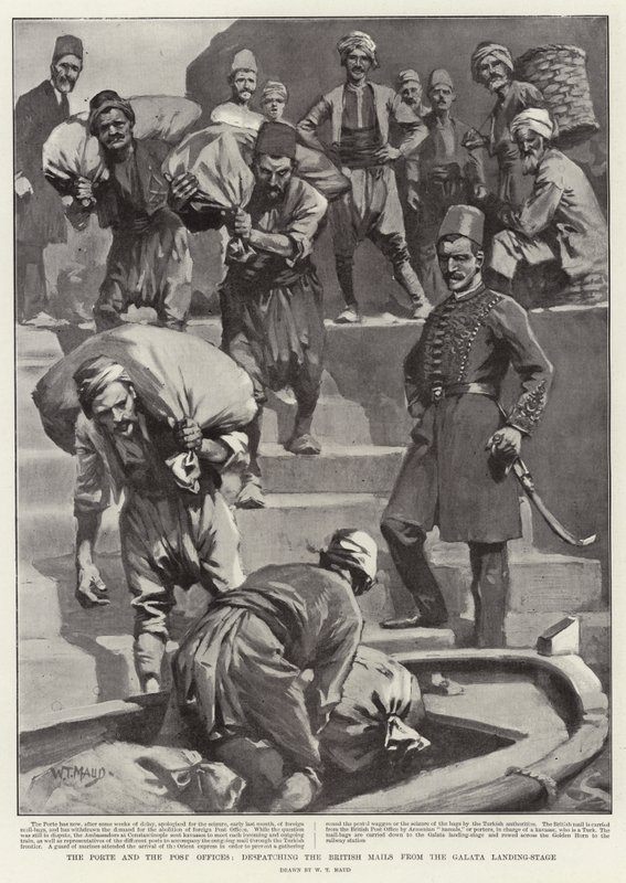 A Porte e os Correios, despachando os correios britânicos do Galata Landing-Stage de William T. Maud
