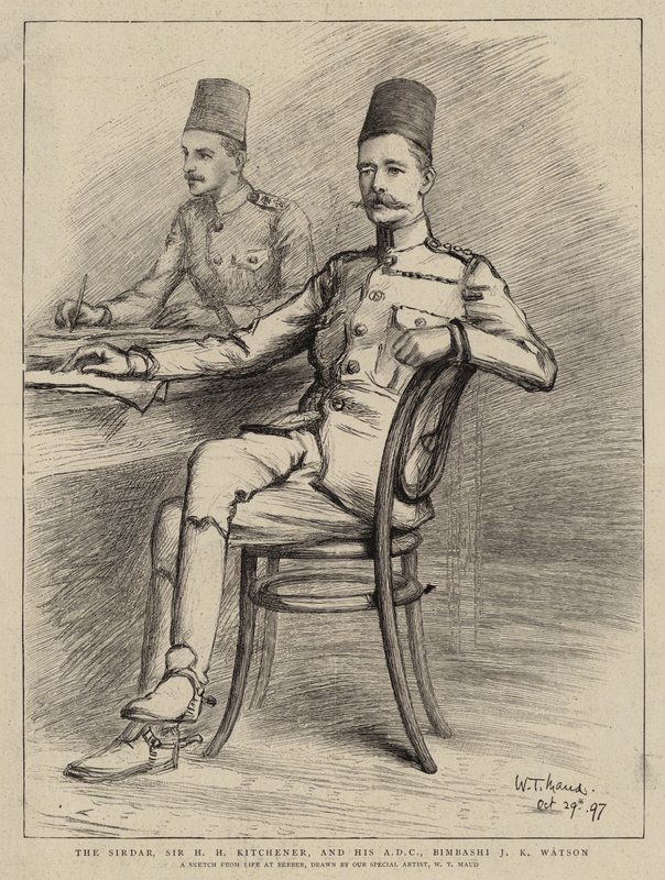 O Sirdar, Sir H H H Kitchener, e seu ADC, Bimbashi J K Watson (litho) de William T. Maud