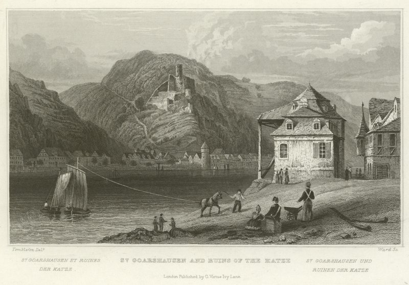 St Goarshausen e as ruínas do Katze de William Tombleson