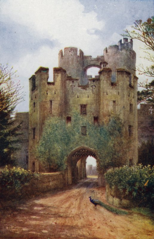 Castelo de Warwick: Ponte levadiça e Portcullis (cor litho) de William W. Quatremain