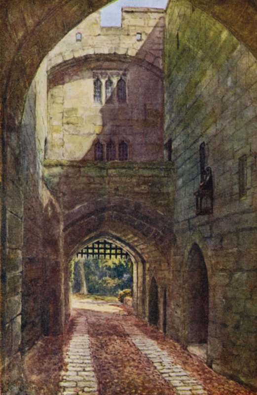 Castelo de Warwick: Casa da Porta e Portcullis (cor litho) de William W. Quatremain