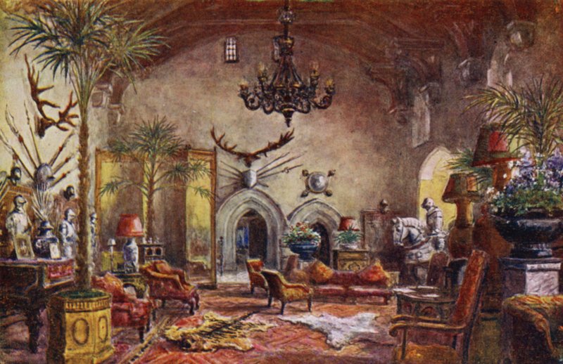 Castelo de Warwick: Grande Salão (lito colorido) de William W. Quatremain