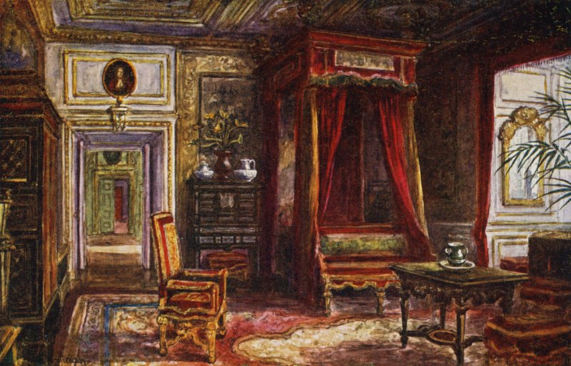 Castelo de Warwick: Quarto da Rainha Anne (lito colorido) de William W. Quatremain