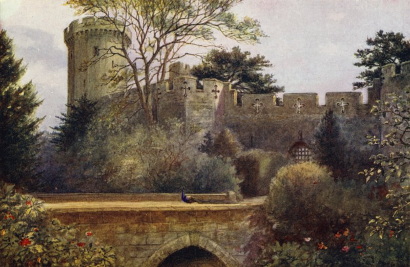 Castelo de Warwick: A ponte do fosso (cor litho) de William W. Quatremain