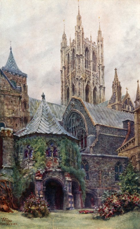 Canterbury, o Batistério e a Casa do Capítulo (lito colorido) de William Wiehe Collins