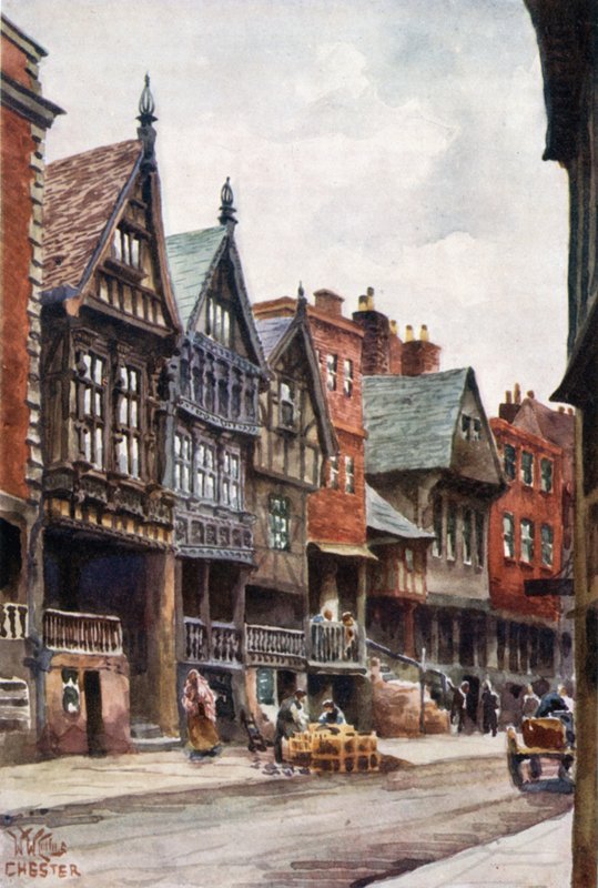 Chester, Palácio do Bispo Lloyd e Watergate Street (lito colorido) de William Wiehe Collins