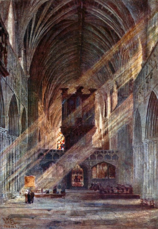 Exeter, Interior da Nave (cor litho) de William Wiehe Collins