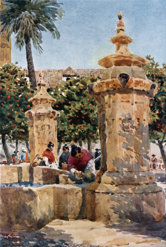 Fonte no Tribunal de Laranjas (cor litho) de William Wiehe Collins