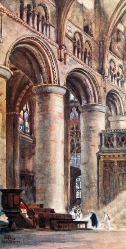 Gloucester, Interior da Nave (lito a cores) de William Wiehe Collins