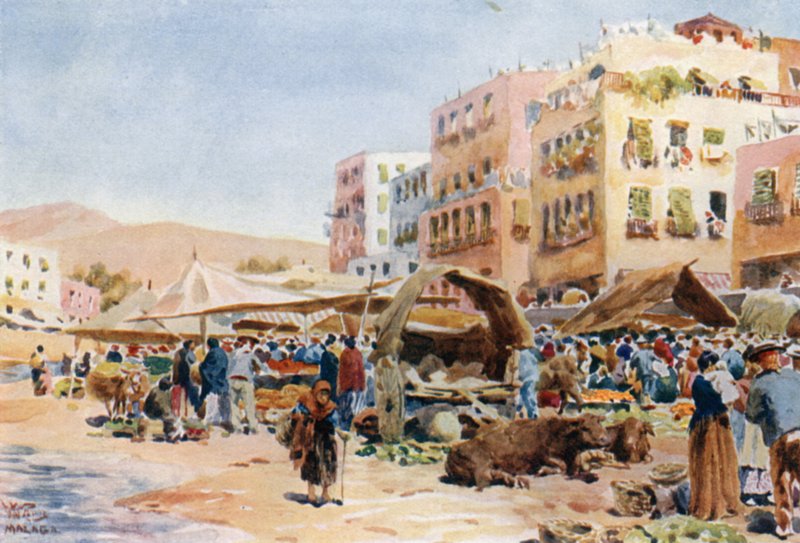 Málaga, o mercado (cor litho) de William Wiehe Collins