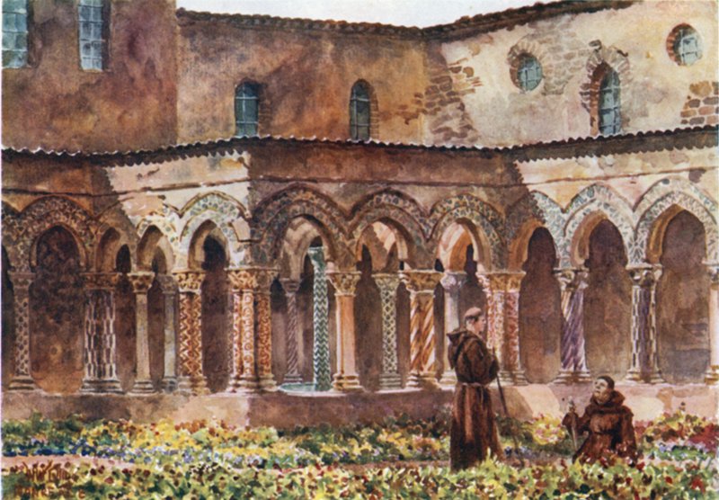 Monreale. Os Cloisters (cor litho) de William Wiehe Collins
