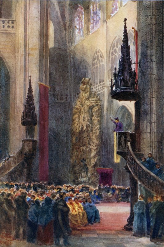 Orviedo, na Catedral (lito a cores) de William Wiehe Collins