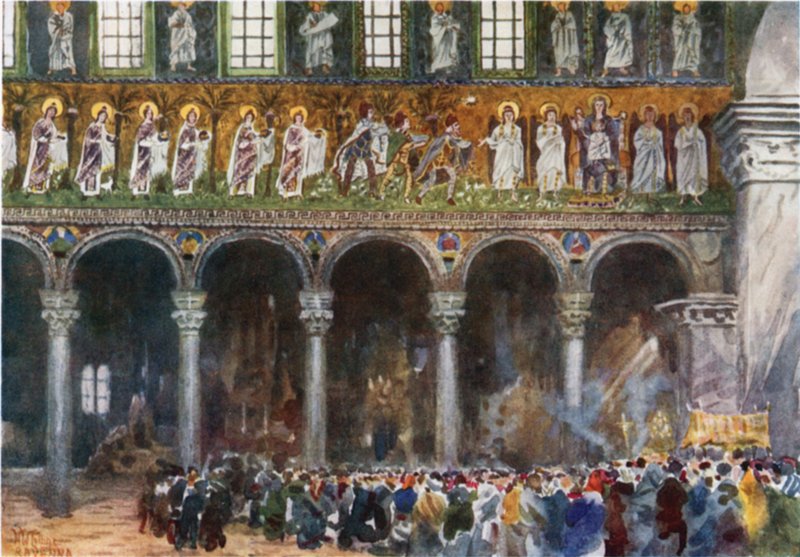 Ravena. S. Apollinare Nuovo (lito colorido) de William Wiehe Collins