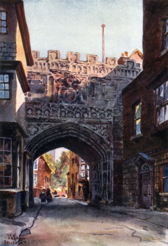 Salisbury, High Street Gateway into the Close (cor litho) de William Wiehe Collins