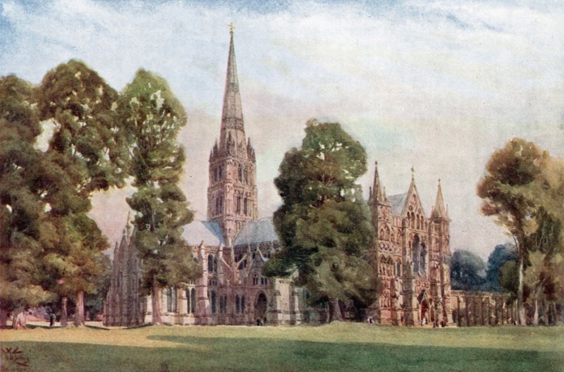 Salisbury, a Catedral (cor litho) de William Wiehe Collins