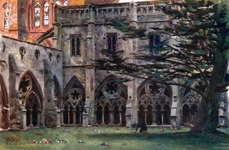 Salisbury, os Cloisters (cor litho) de William Wiehe Collins
