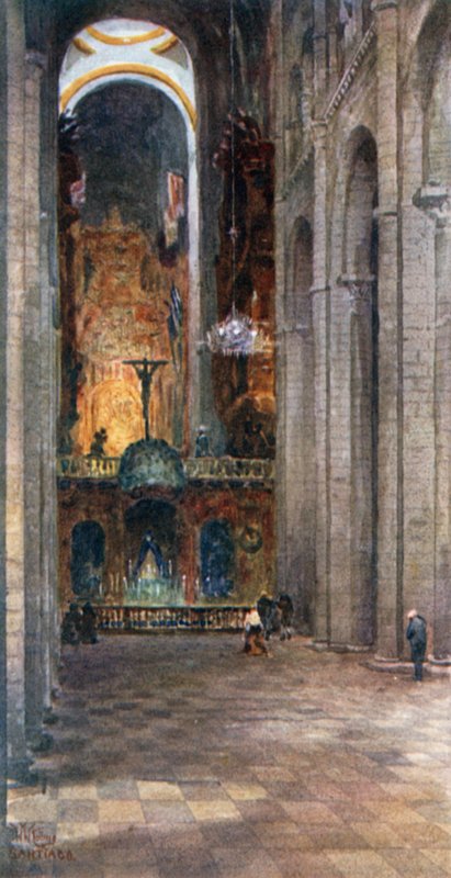 Santiago, interior da Catedral (lito a cores) de William Wiehe Collins