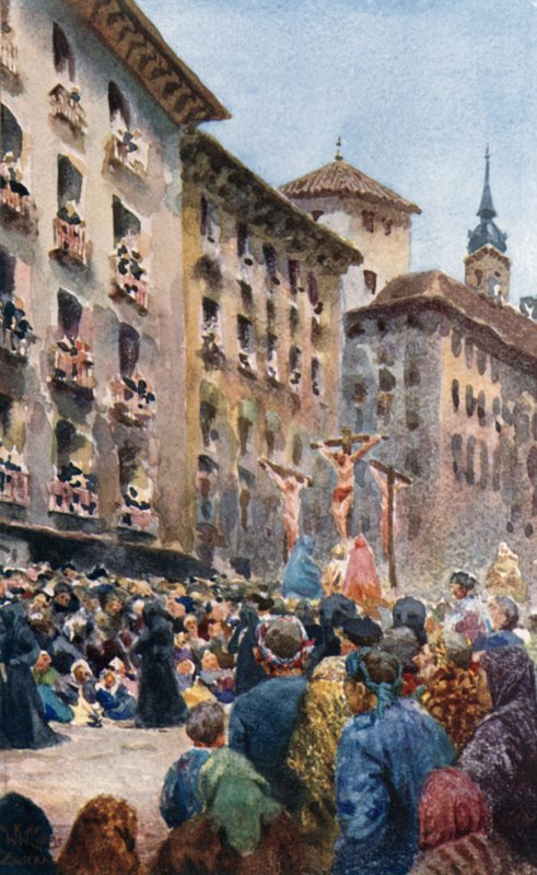 Saragoça, Procissão da Páscoa (cor litho) de William Wiehe Collins