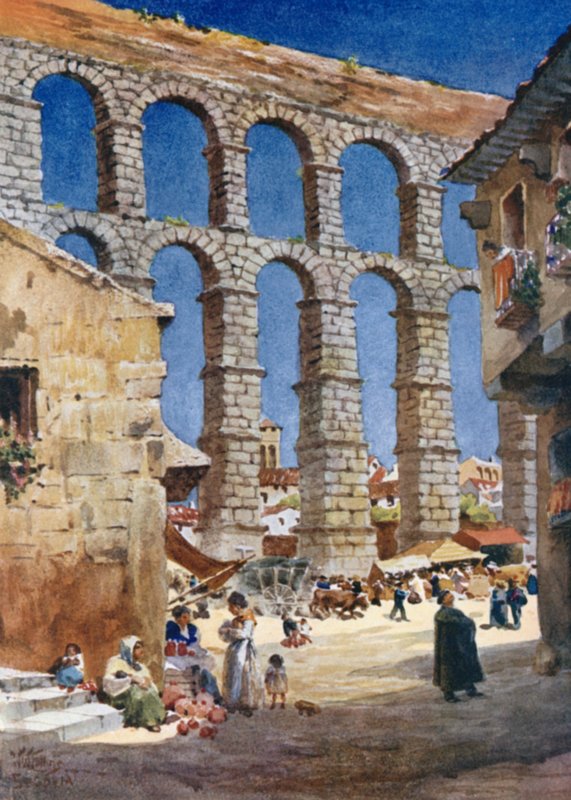 Segóvia, o Aqueduto (lito a cores) de William Wiehe Collins
