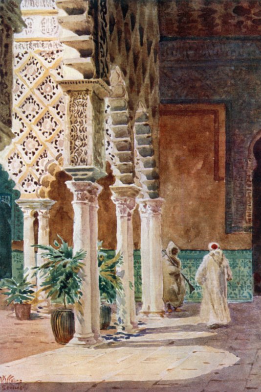 Sevilha, no Alcazar (cor litho) de William Wiehe Collins