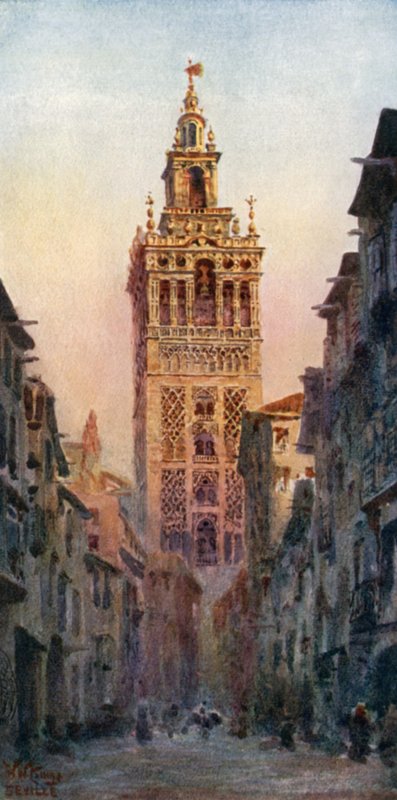 Sevilha, a Torre Giralda (lito a cores) de William Wiehe Collins