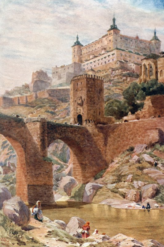 Toledo, a Ponte de Alcântara (lito a cores) de William Wiehe Collins