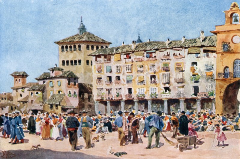 Toledo, o Zocodover (cor litho) de William Wiehe Collins