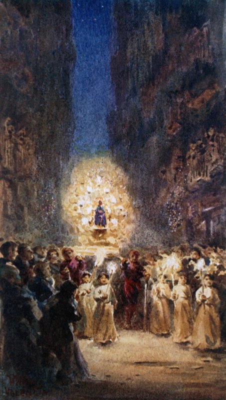 Valência, Procissão Religiosa (cor litho) de William Wiehe Collins