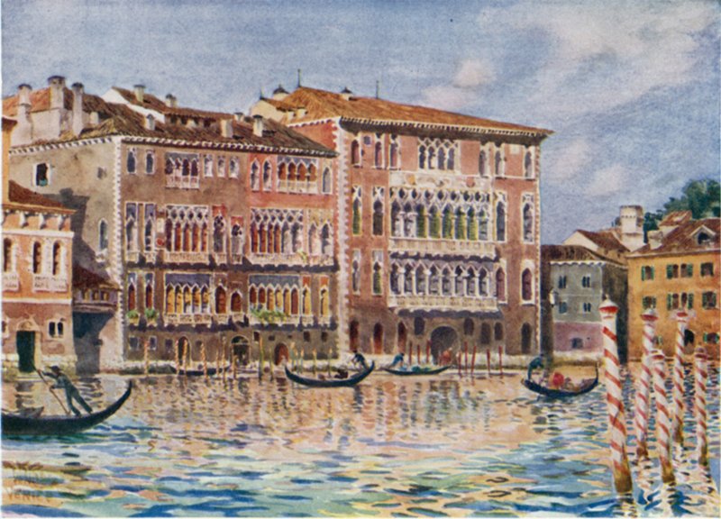 Veneza. O Palazzi Foscari e Giustiniani (lito colorido) de William Wiehe Collins