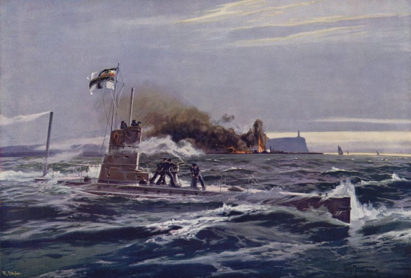 Submarino alemão destruindo tanques de armazenamento em uma refinaria de petróleo britânica na costa da Irlanda de Willy Moralt