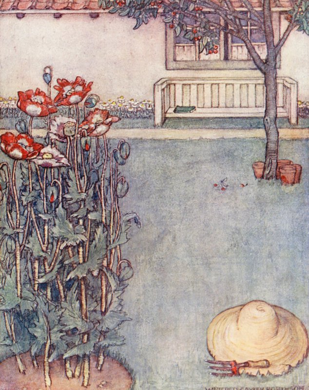 Livro infantil de jardinagem: Papoilas (litografia a cores) de Winifred Cayley Robinson