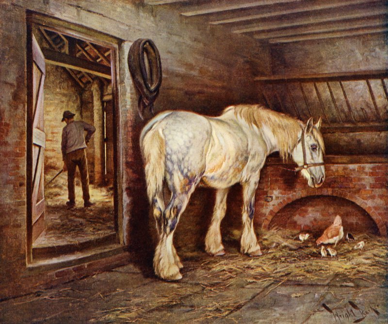 O fim do dia - o cavalo da fazenda volta para casa (cor litho) de Wright Barker