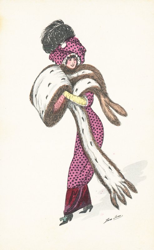 Mulher parisiense elegante, com peles longas roubadas (chromolitho) de Xavier Sager
