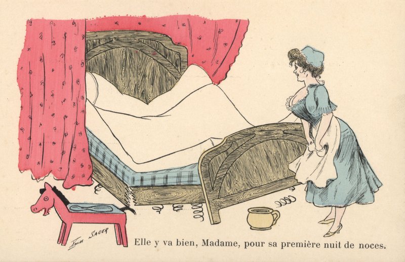 Empregada, arrumar, um, desgastado, cama de Xavier Sager