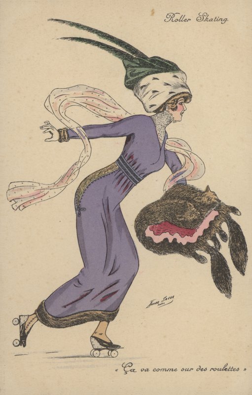 Menina bonita, extravagantemente vestida, andar de patins de Xavier Sager