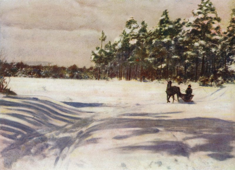 Uma cena de inverno na Letónia de after A. Langfier
