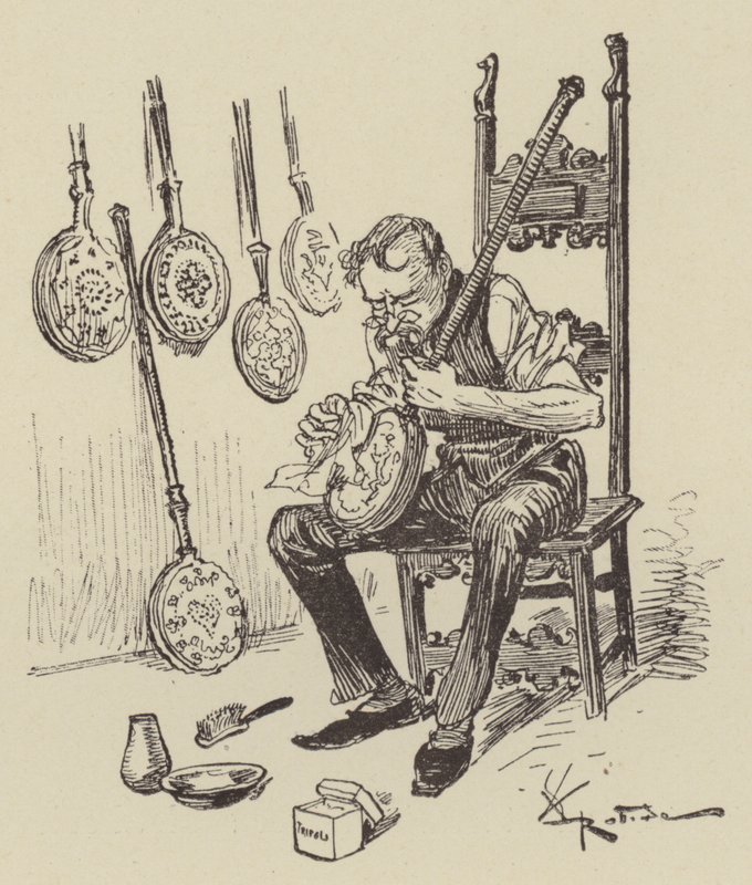 Panelas de cama de after Albert Robida