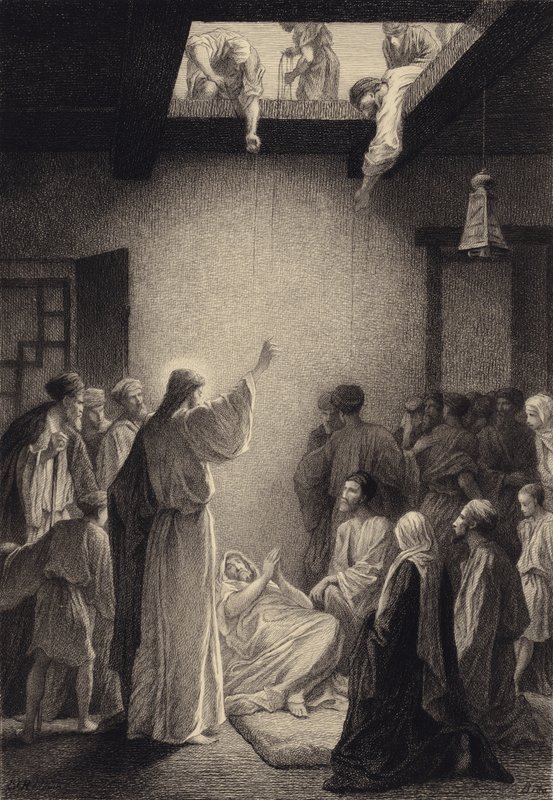 Cristo cura o homem afligido pela paralisia de after Albert Robida