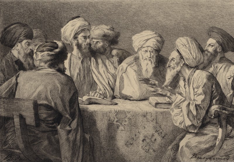 Conselho dos fariseus e herodianos de after Albert Robida