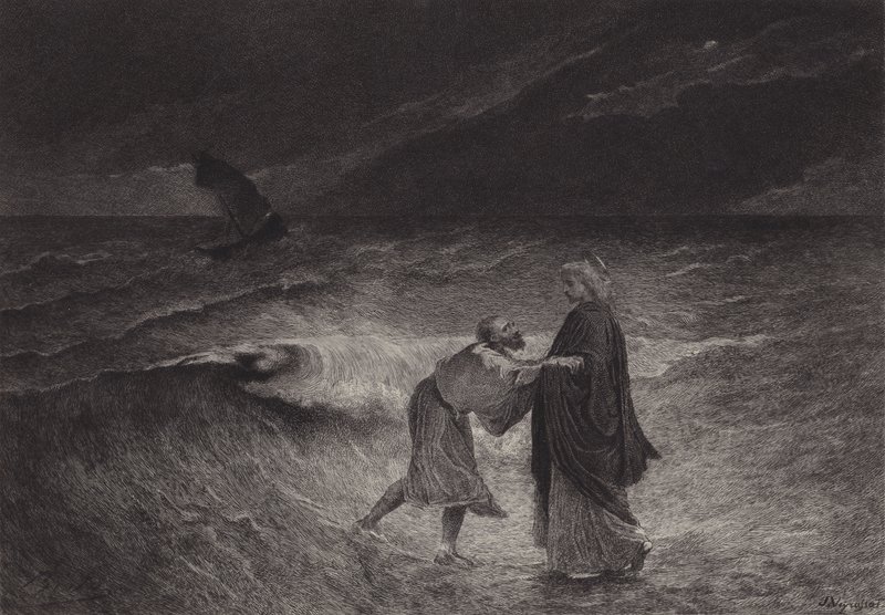Jesus e São Pedro no Mar de after Albert Robida