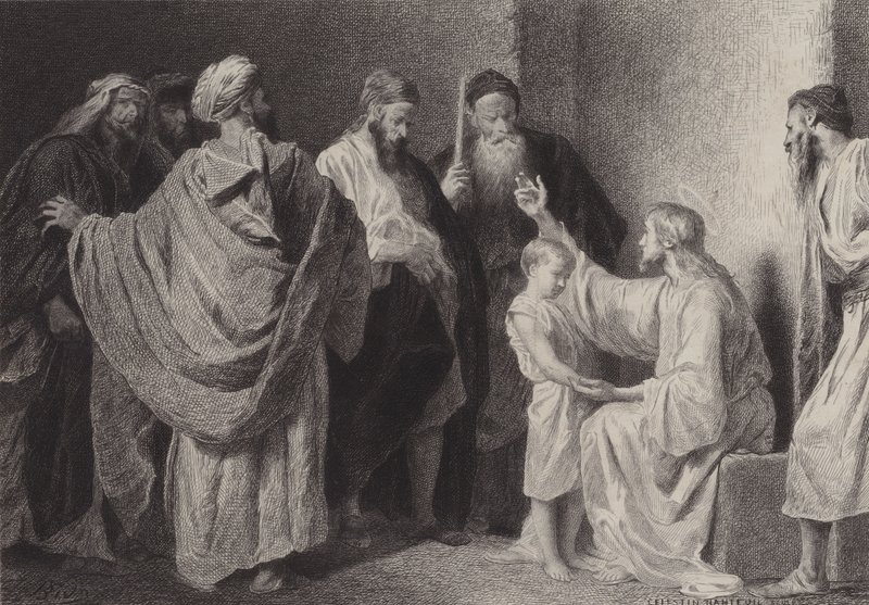 Jesus e uma criança de after Albert Robida