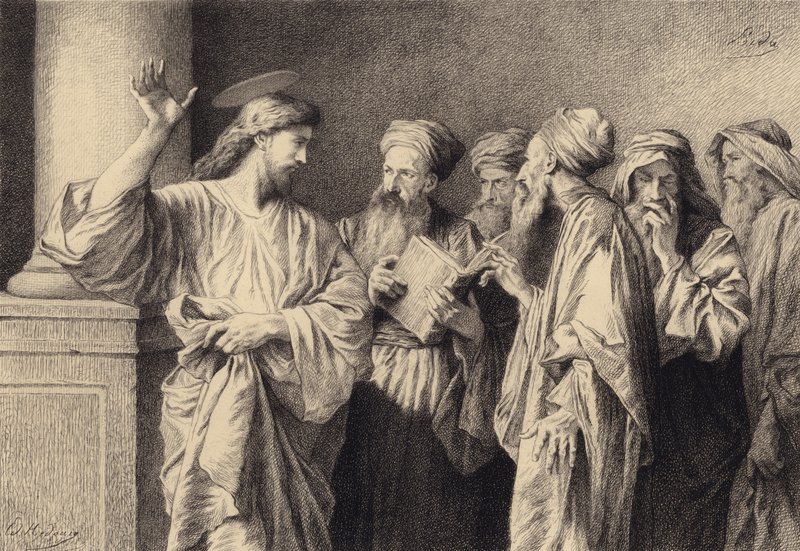 Jesus e os escribas e anciãos de after Albert Robida